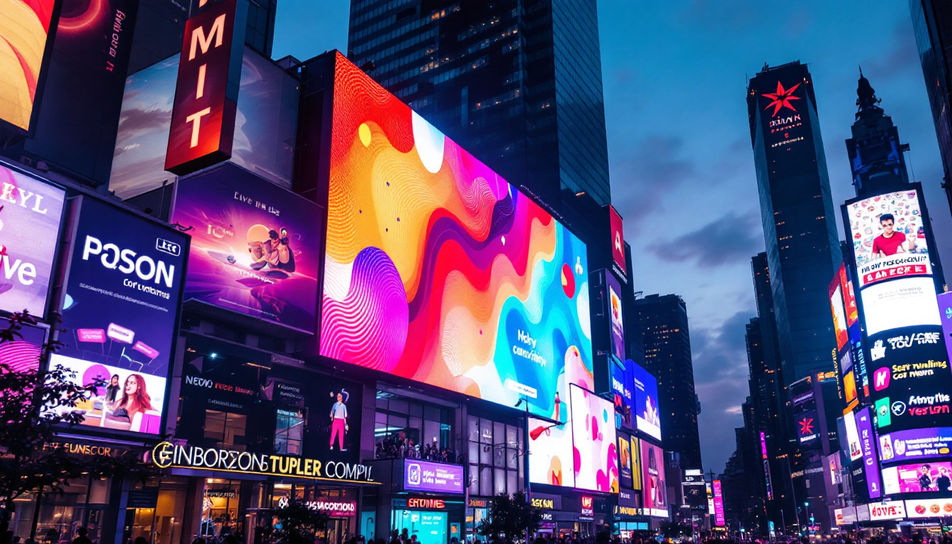 A photograph of a vibrant led display in an urban setting