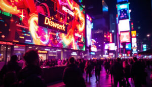 A photograph of a vibrant led display in action