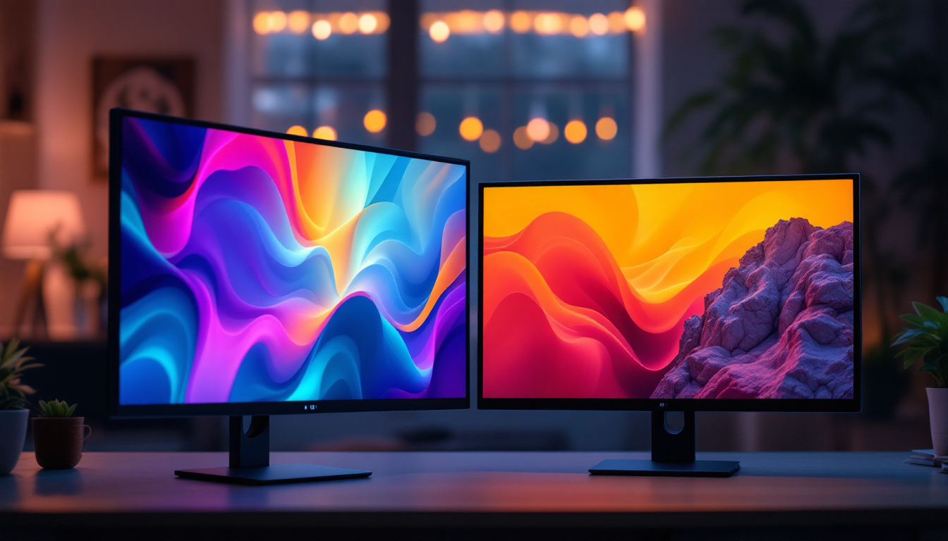 A photograph of a side-by-side comparison of an lcd monitor and an led monitor