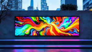 A photograph of a vibrant led display in an urban setting