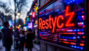 A photograph of capture a photograph of a vibrant led rental sign in an outdoor setting
