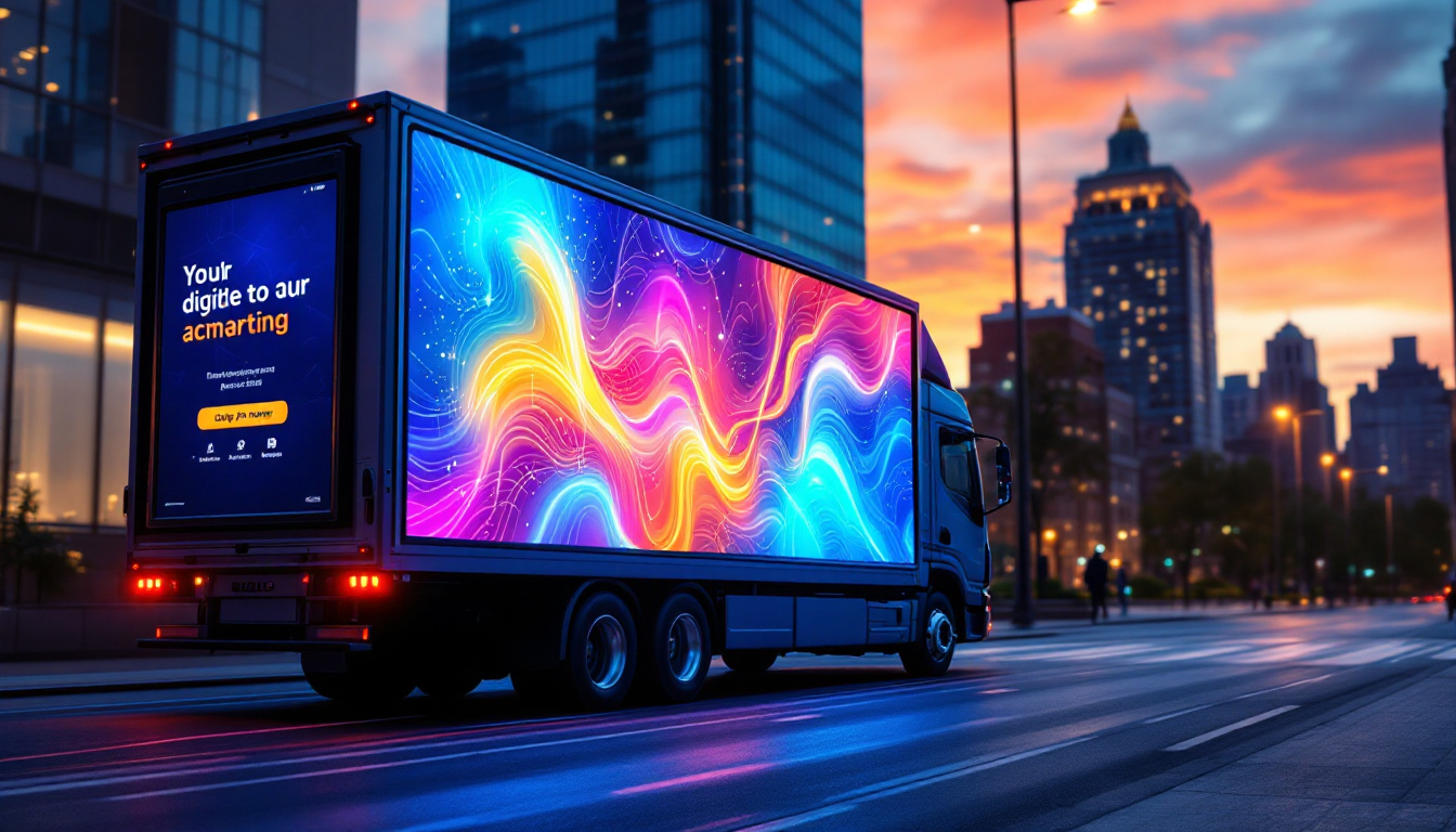 A photograph of a vibrant led digital billboard truck in action
