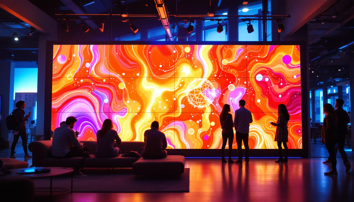 A photograph of a vibrant led wall display in a well-lit environment