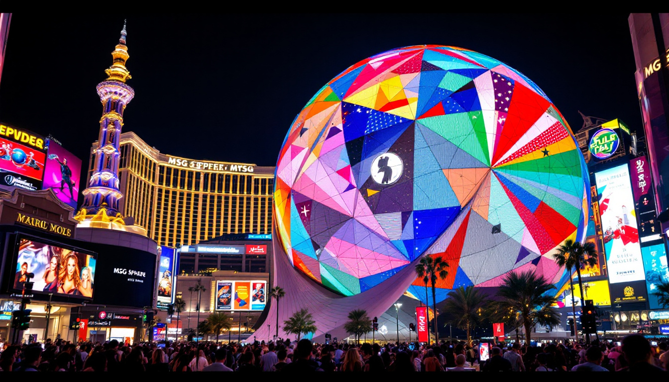 A photograph of capture a photograph of the vibrant msg sphere in las vegas