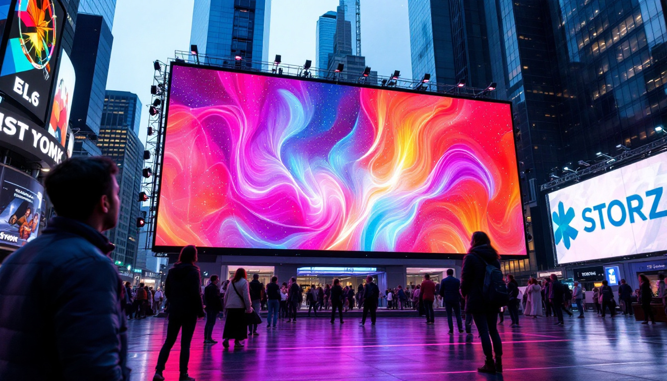 A photograph of capture a photograph of a massive led display in an urban setting