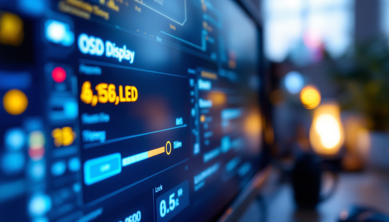A photograph of a close-up view of a monitor displaying an osd (on-screen display) menu