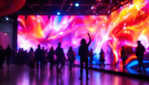 A photograph of a vibrant led display in action