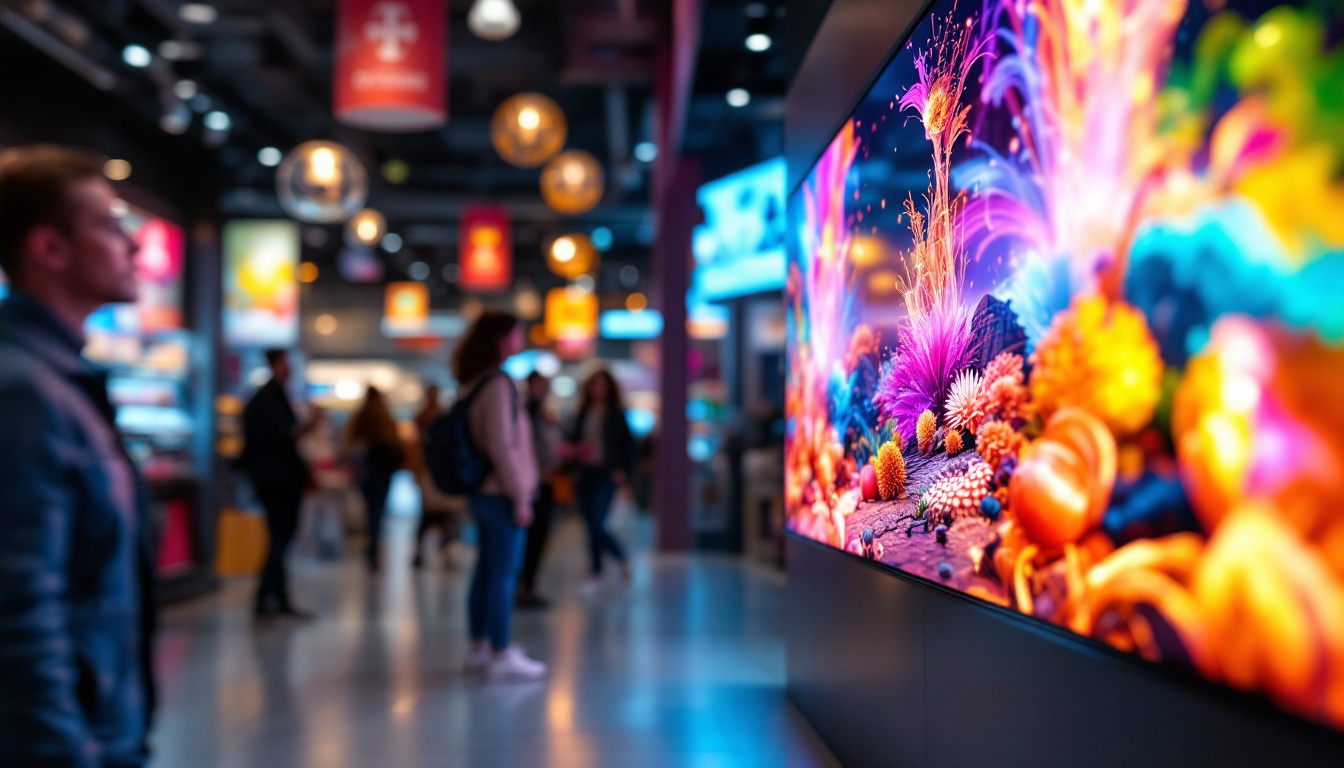 A photograph of a vibrant retail environment showcasing a high-quality led display in action