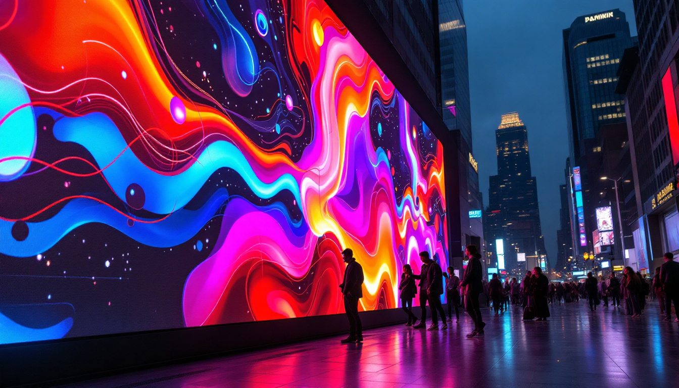 A photograph of a vibrant commercial led display in an urban setting