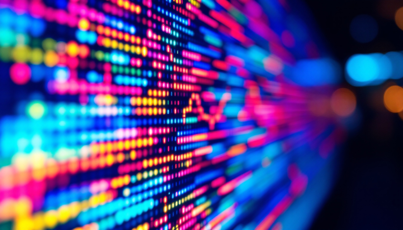 A photograph of a close-up of a vibrant led display showcasing colorful graphics