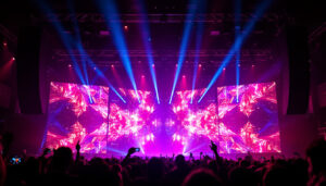 A photograph of a vibrant led stage display during a live event