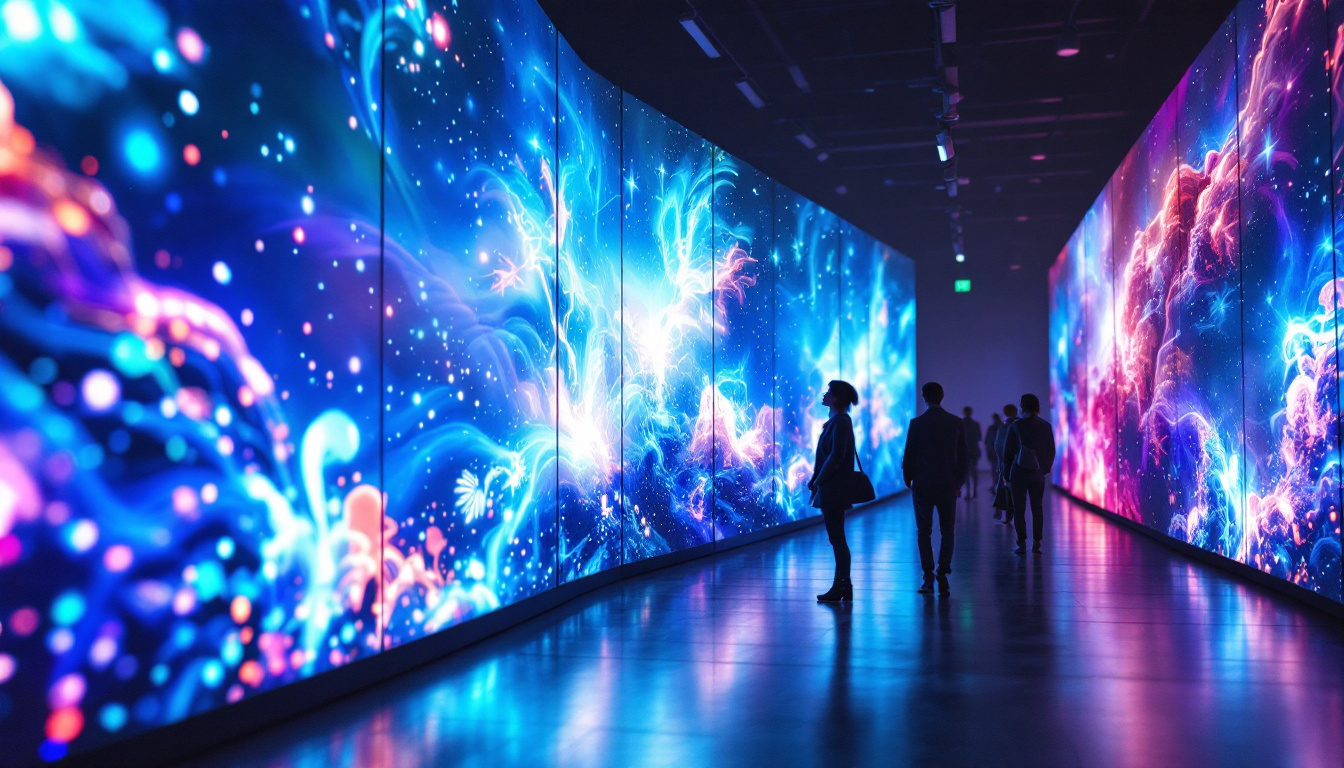 A photograph of capture a photograph of a vibrant led display showcasing dynamic artwork in a modern gallery setting