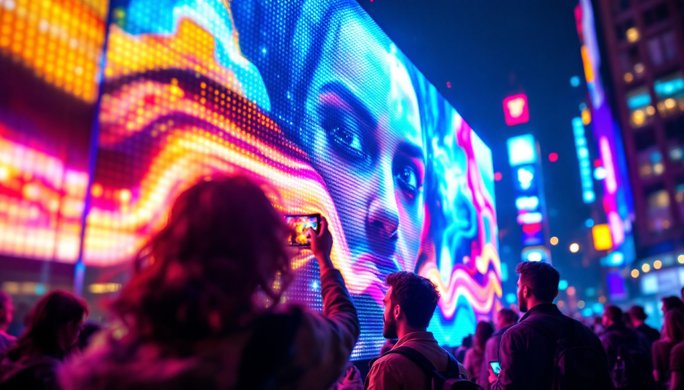 A photograph of a vibrant led display in action