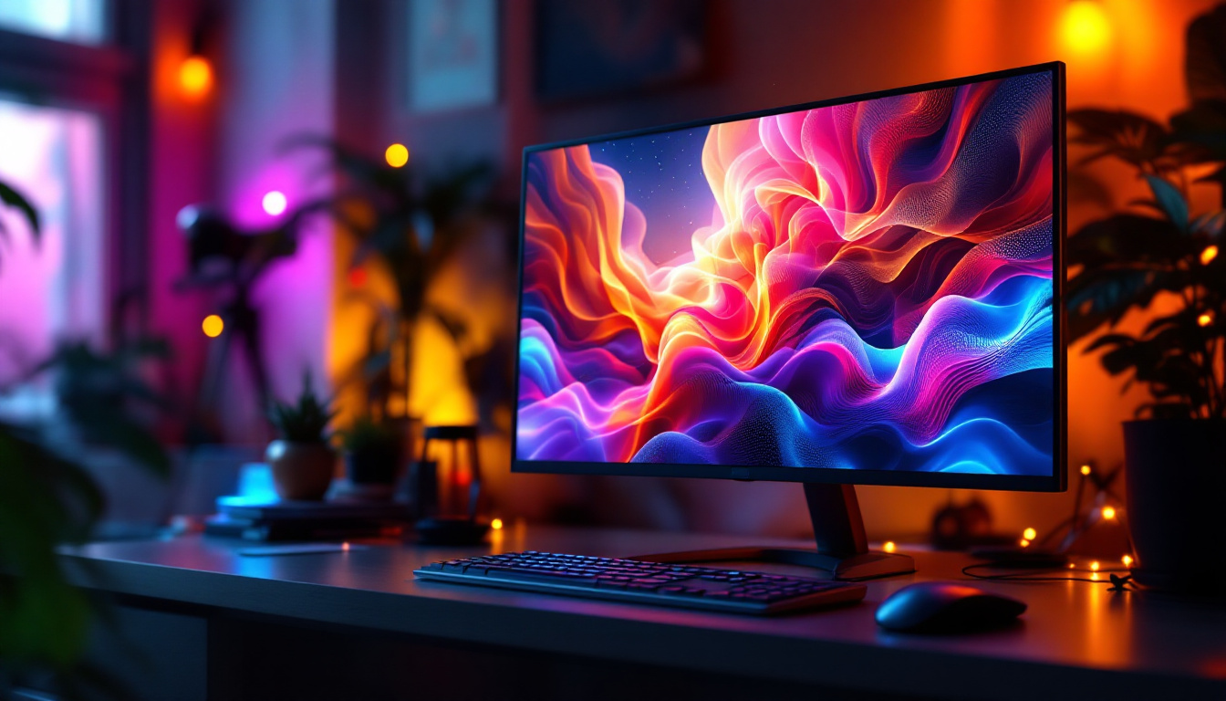 A photograph of a slimline led monitor displaying vibrant colors and sharp images