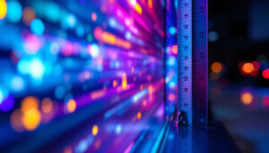 A photograph of a close-up shot of a tv screen displaying vibrant led visuals