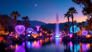 A photograph of capture a photograph of the vibrant led displays and illuminated features within one of las vegas's largest parks