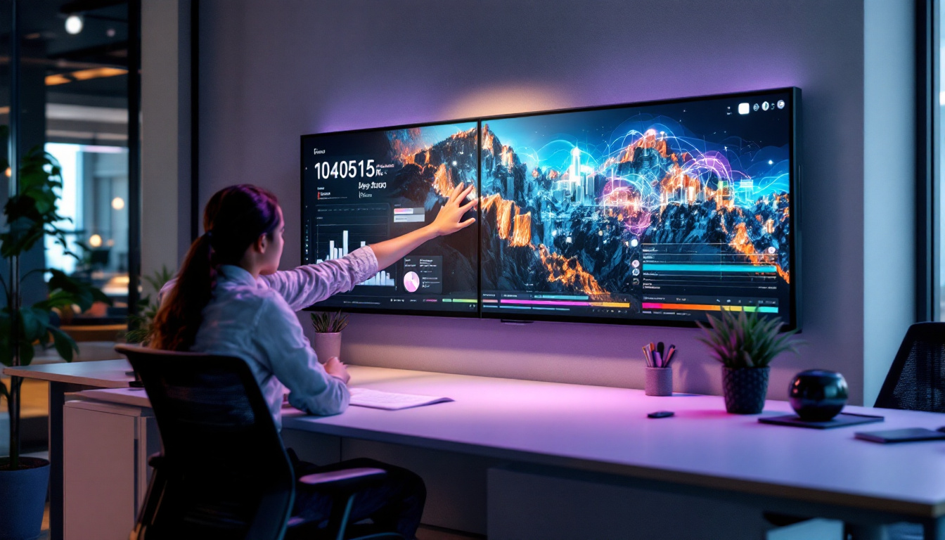 A photograph of a modern workspace featuring a privacy wall kit with an led display