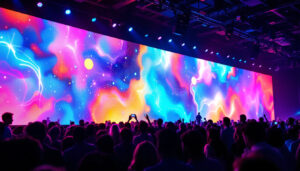 A photograph of a vibrant led wall display in action during an event