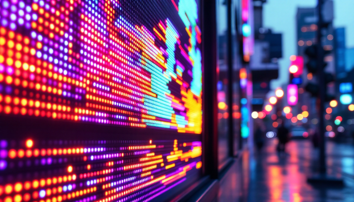 A photograph of a vibrant led display in an urban setting