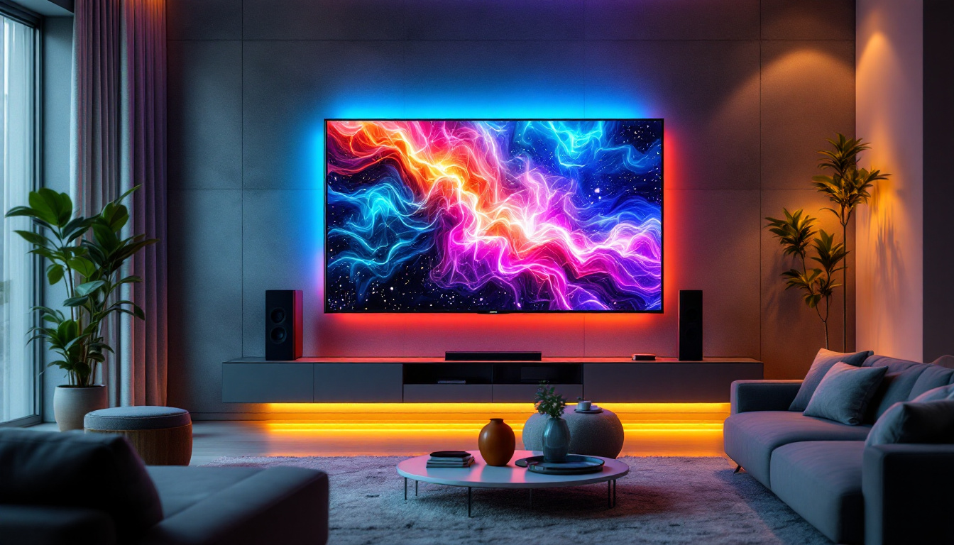 A photograph of a modern living room featuring a sleek