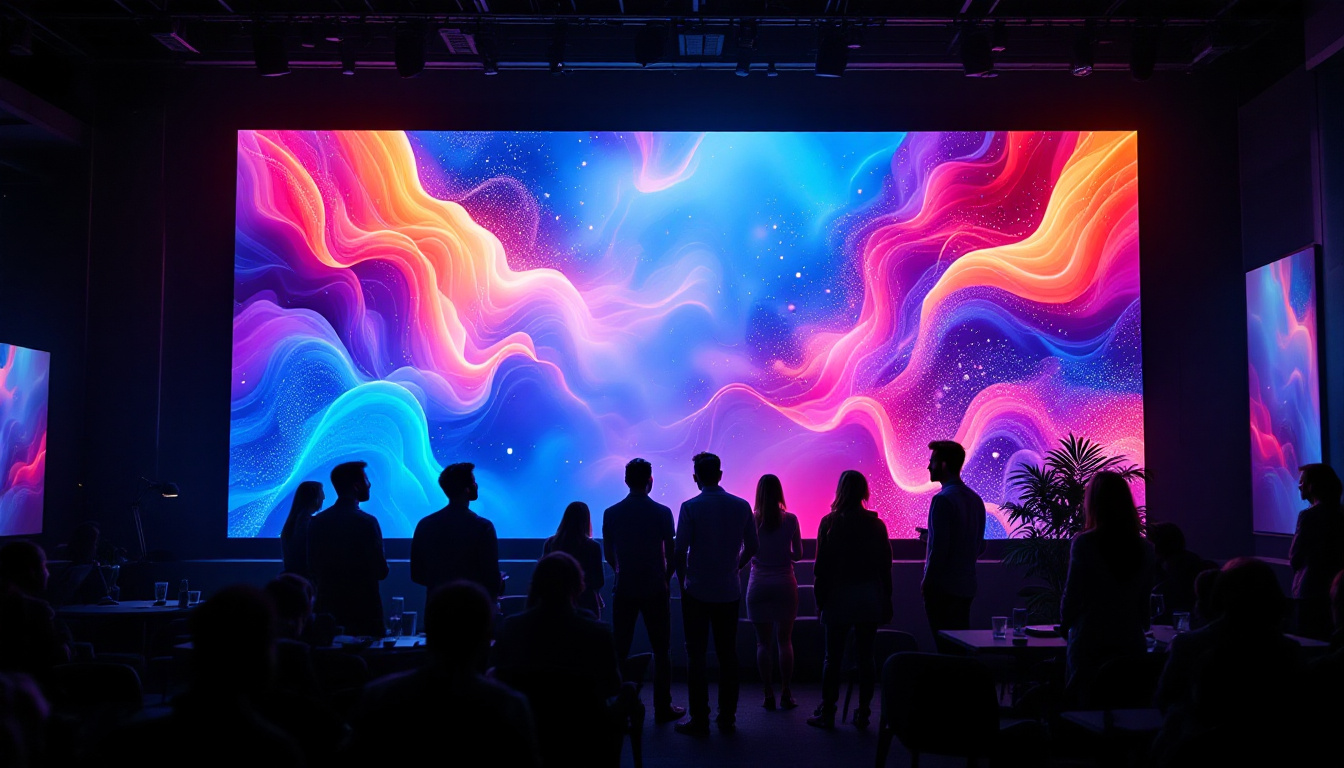 A photograph of a vibrant led display in an engaging setting