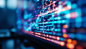 A photograph of a close-up of a vibrant led display showcasing a video in action