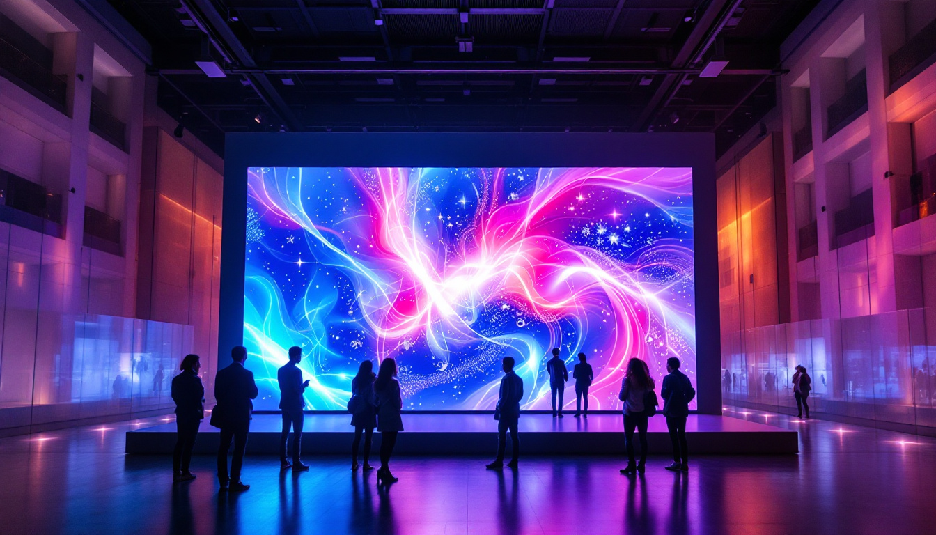 A photograph of a vibrant led display in a museum setting