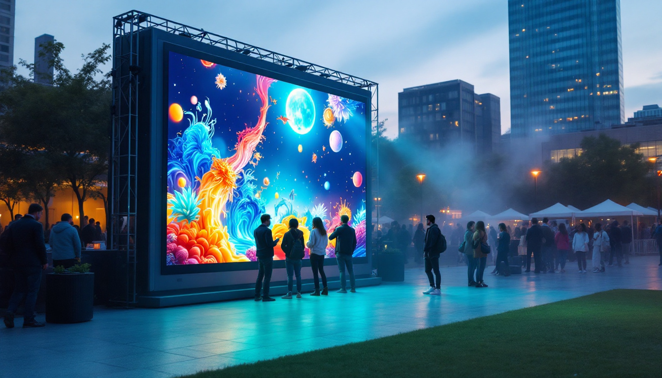 A photograph of a large portable led screen set up in an outdoor environment
