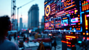 A photograph of capture a photograph of a vibrant led display in a rental setting