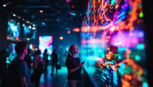 A photograph of a vibrant led display in use