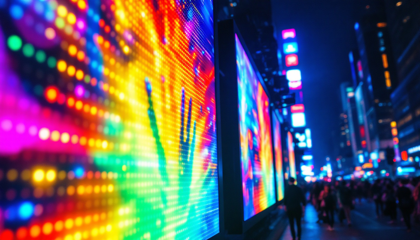 A photograph of a vibrant led display in action