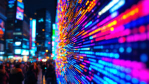 A photograph of a vibrant led display in action