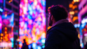 A photograph of capture a photograph of a vibrant led display in action