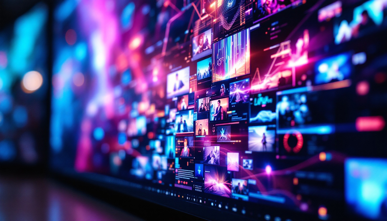 A photograph of a vibrant led display showcasing a dynamic video montage