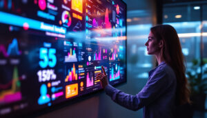 A photograph of a vibrant touch screen board in use