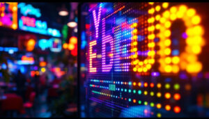 A photograph of a vibrant customizable led sign in a dynamic setting