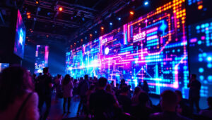 A photograph of capture a photograph of a vibrant led display in action at the g3 conference 2025
