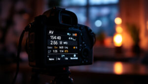 A photograph of a camera's led display in av mode