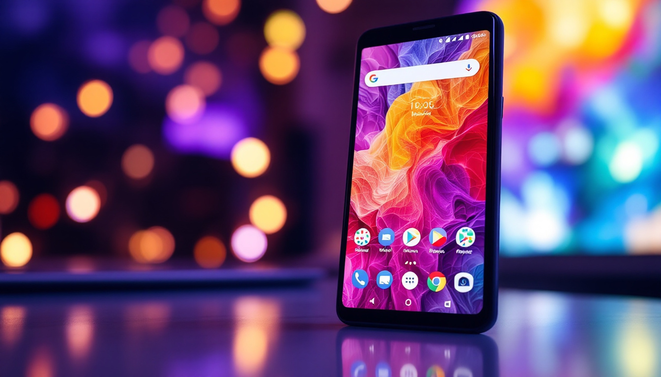 A photograph of a vibrant pixel smartphone home screen displaying various led widgets and apps