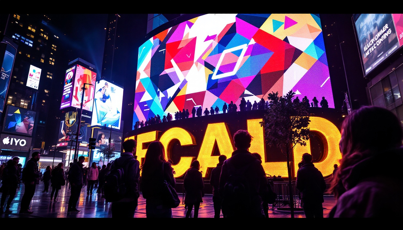 A photograph of a vibrant led display in an urban setting
