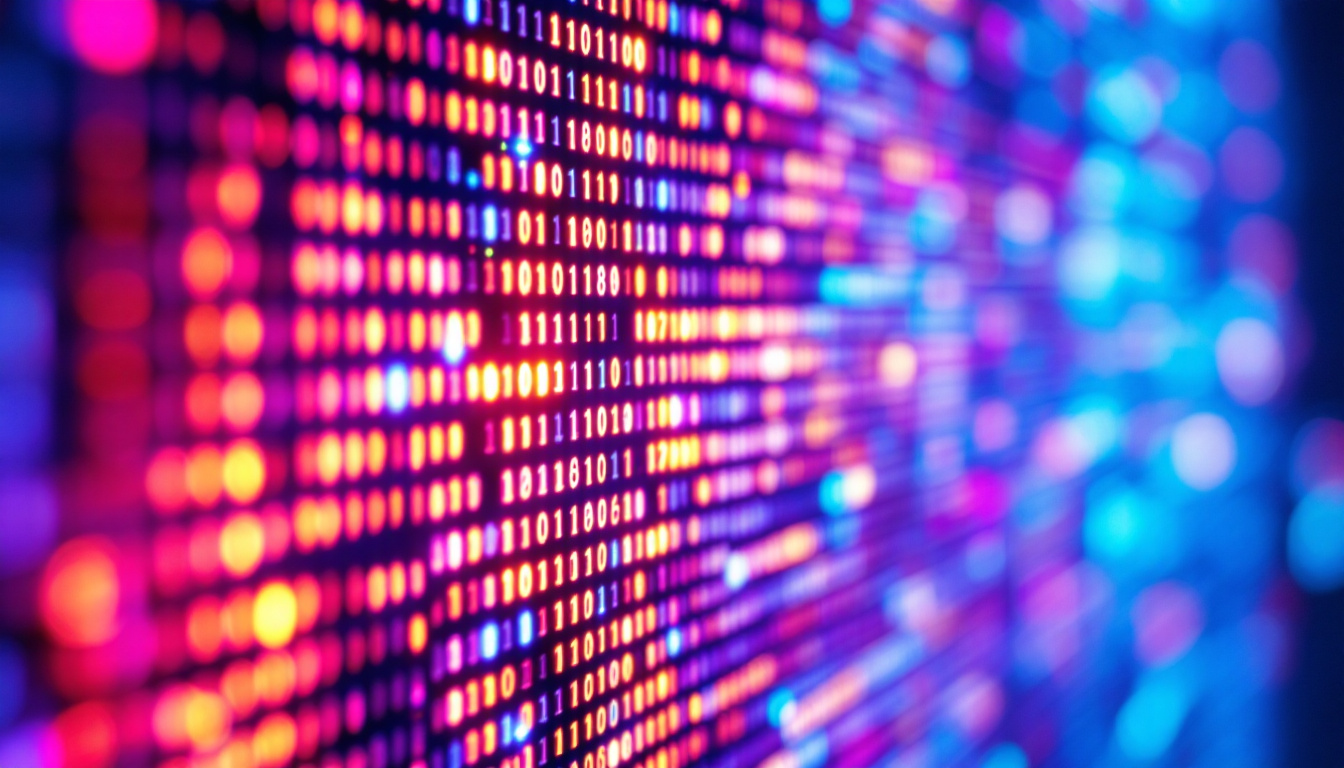 A photograph of a close-up view of an led display showcasing vibrant colors and intricate pixel details