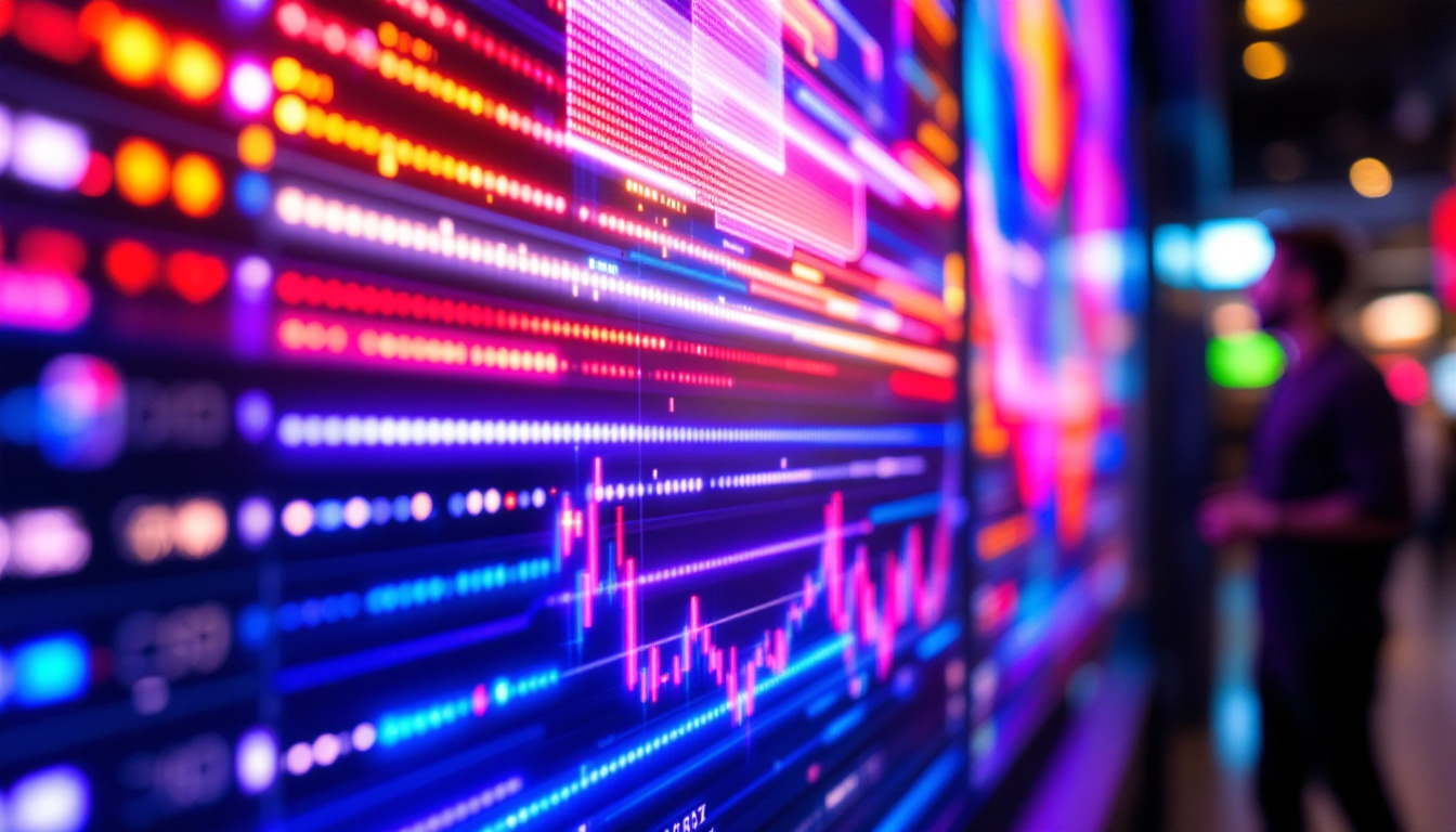 A photograph of a close-up of a vibrant led display in use