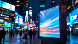A photograph of a vibrant led digital ad display in an urban setting