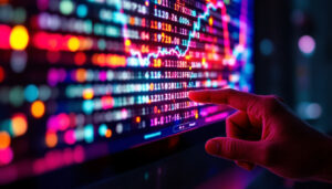 A photograph of a close-up of a vibrant led display screen