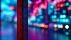 A photograph of a close-up shot of a ruler or measuring tape displaying both inches and millimeters