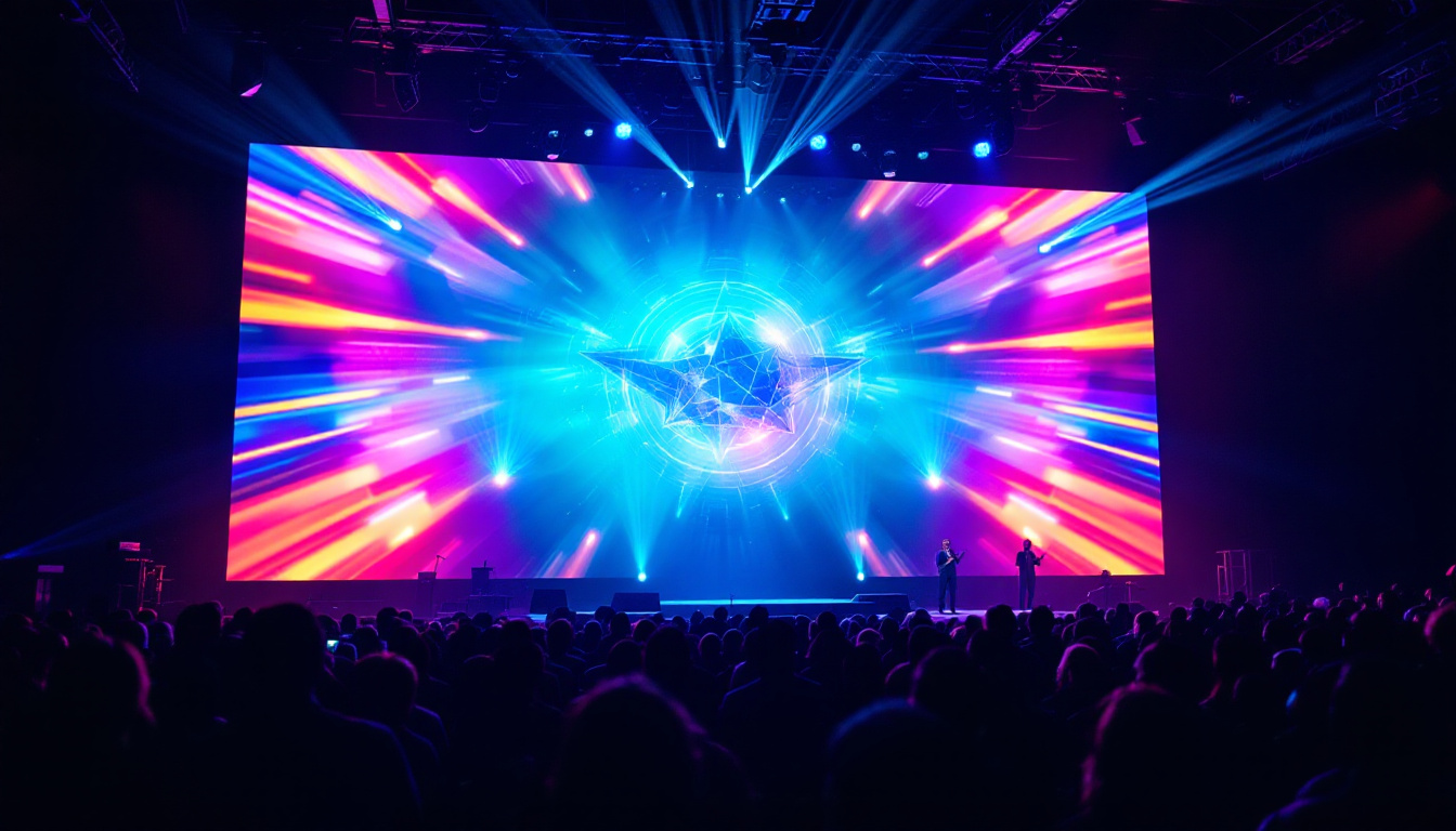 A photograph of capture a photograph of the anaheim river church's vibrant led display in action during a service or event