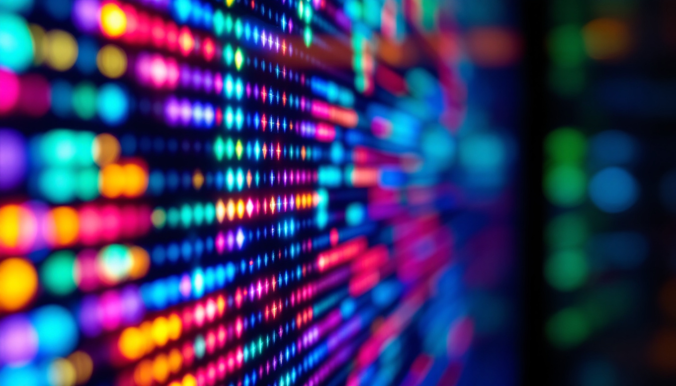 A photograph of a close-up shot of a vibrant led display in action