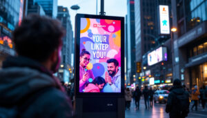 A photograph of capture a photograph of a vibrant outdoor led digital signage display in action