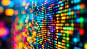 A photograph of a close-up view of a high-definition led display showcasing vibrant colors and intricate details