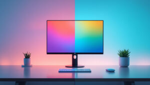 A photograph of capture a photograph of a side-by-side comparison of an led monitor and an lcd monitor
